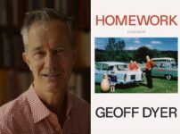 Geoff Dyer and the cover to “Homework: A Memoir.”