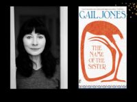 Two panels. On left is black and white photo of a woman with long dark hair. On the right is cover of a book,